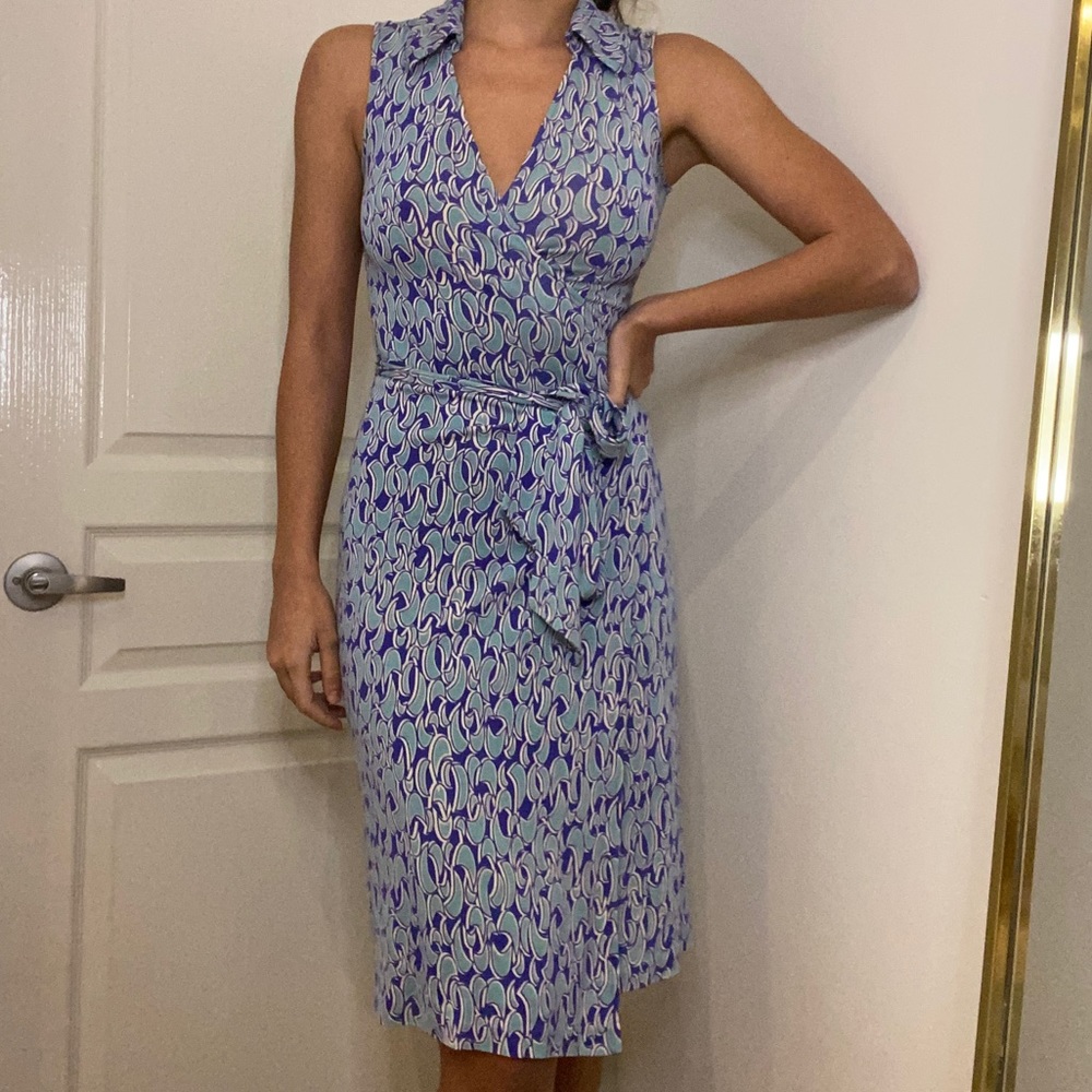 DVF classic wrap dress 100% silk blue